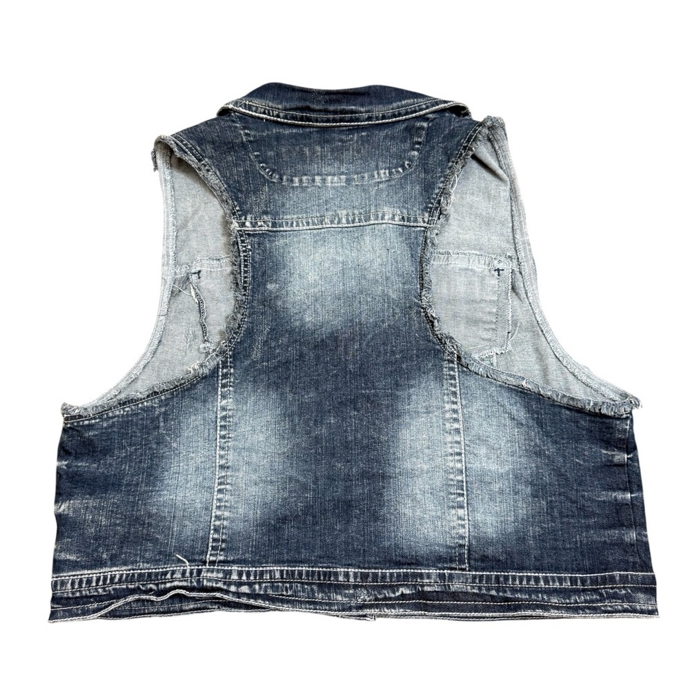 WallFlower Boho Western Denim Vest 3X Raw Hem Stretch Jean Vest Dark Wash - Picture 2 of 5